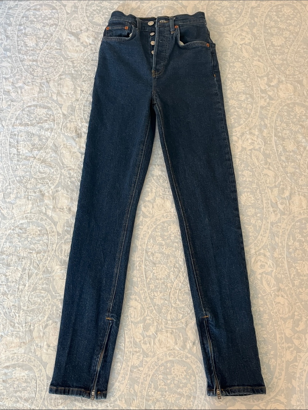 Re/Done Dark Indigo High-Rise Button-Fly Jeans